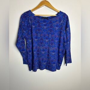 Jones New York Sz 1X Blouse Stretch Soft Cotton bug Print Abstract Comfortable